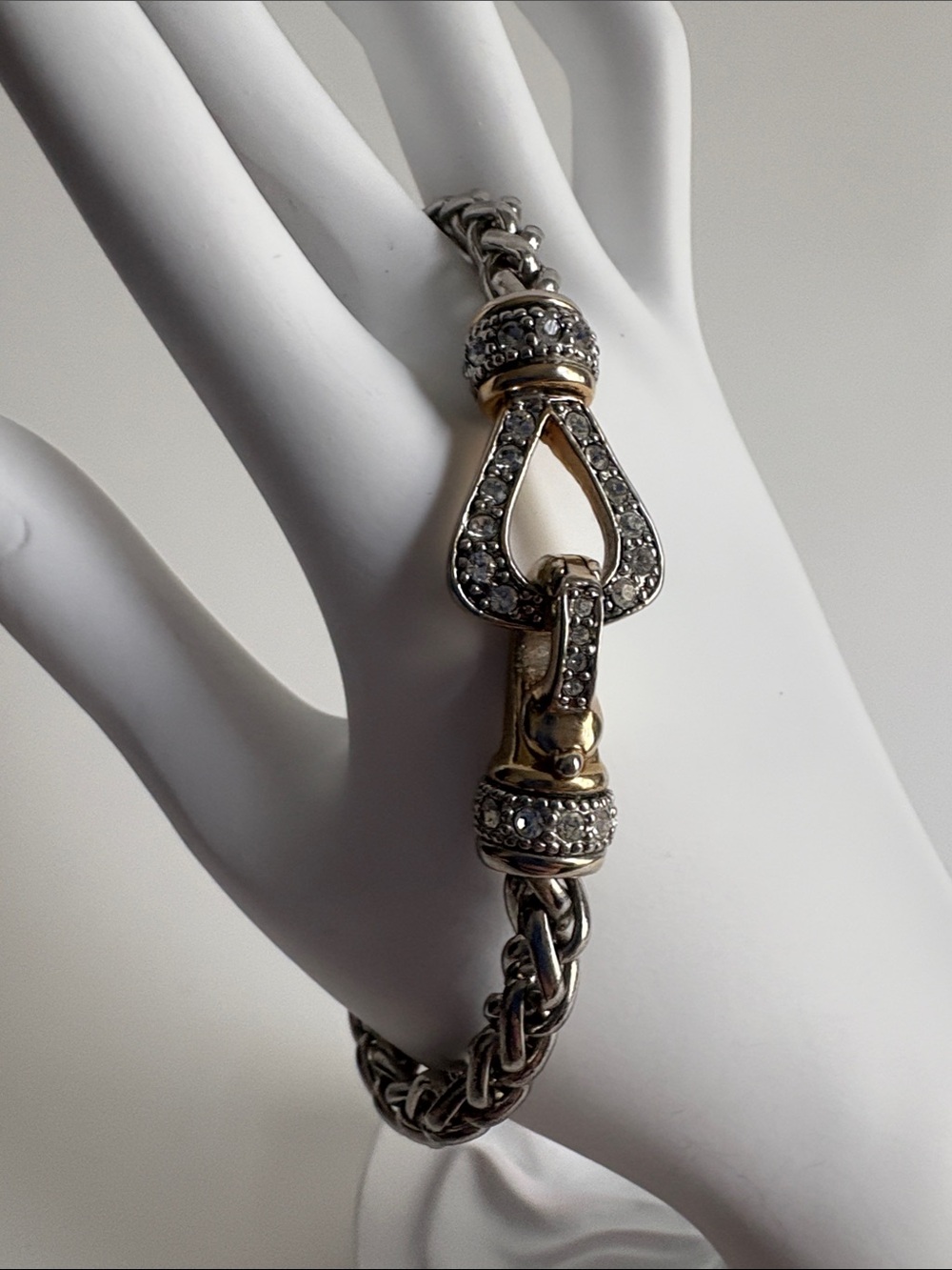 Two Tone Pave Link Bracelet Silver Gold Crystal Statement Jewelry